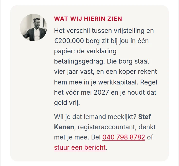 Het blok Wat wij hierin zien uit de Wtta-check, met uitleg over de waarde van je bedrijf